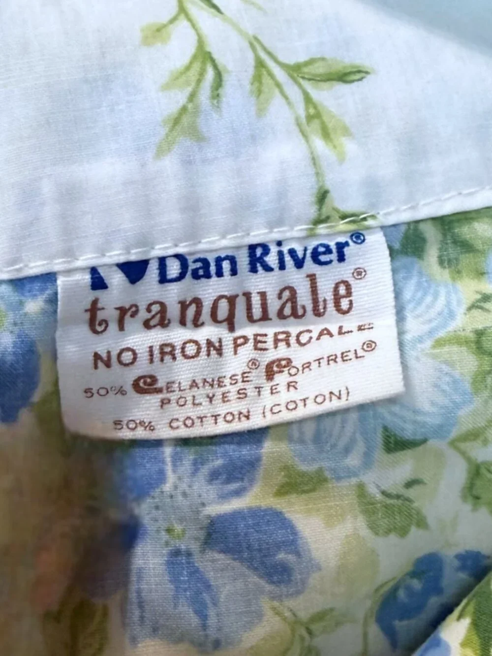 Vintage Dan River Blue Floral Pillowcase Tranquale KING Percale Cottagecore
